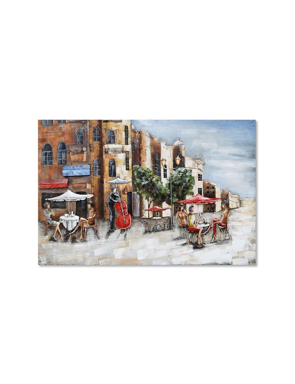 Tableau métal 3D terrasse de café vintage 80x120