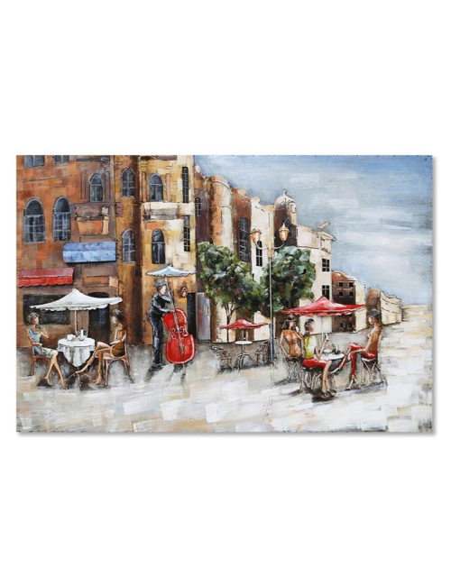 Tableau métal 3D terrasse de café vintage 80x120