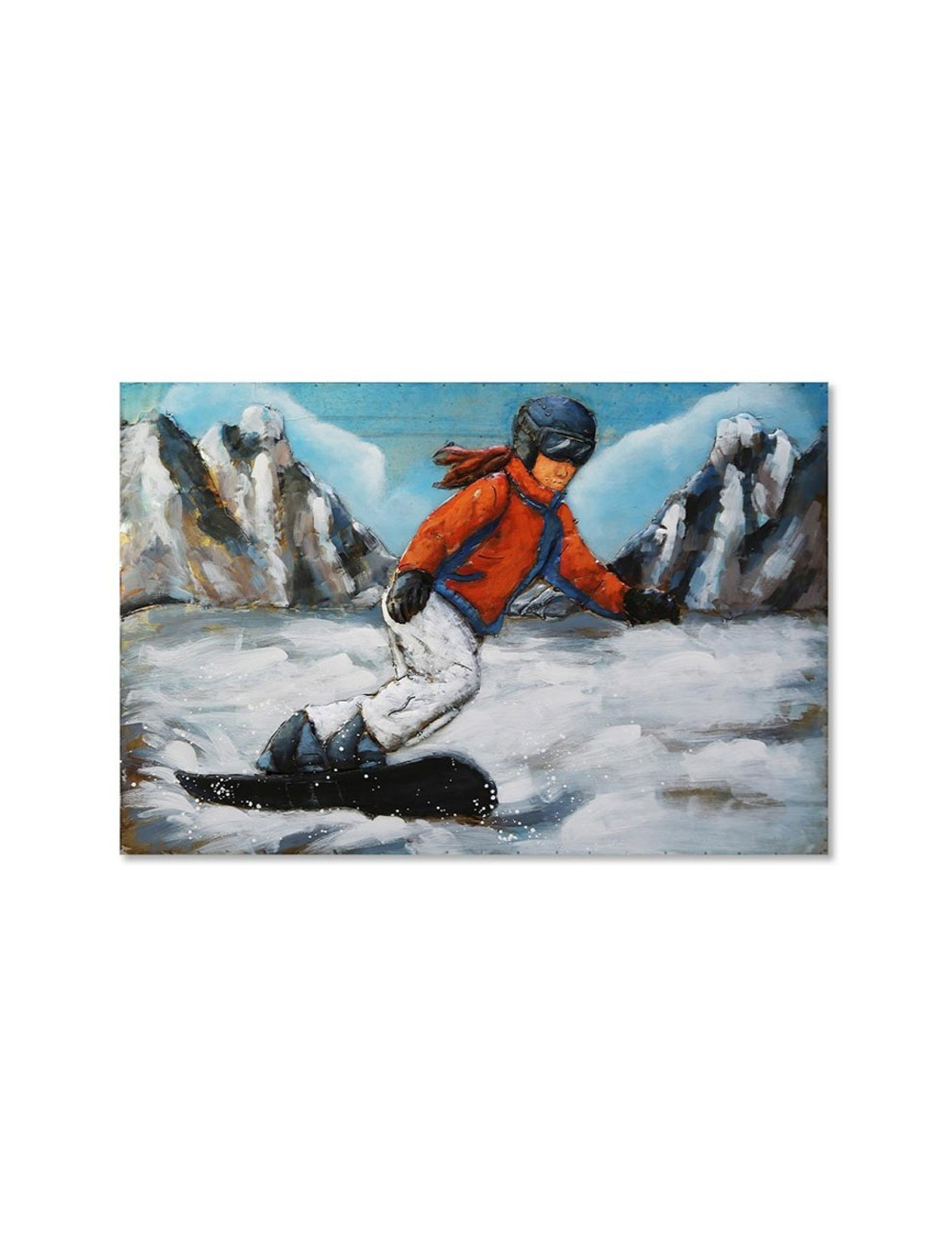 Tableau métal 3D snowboard vintage 80x120