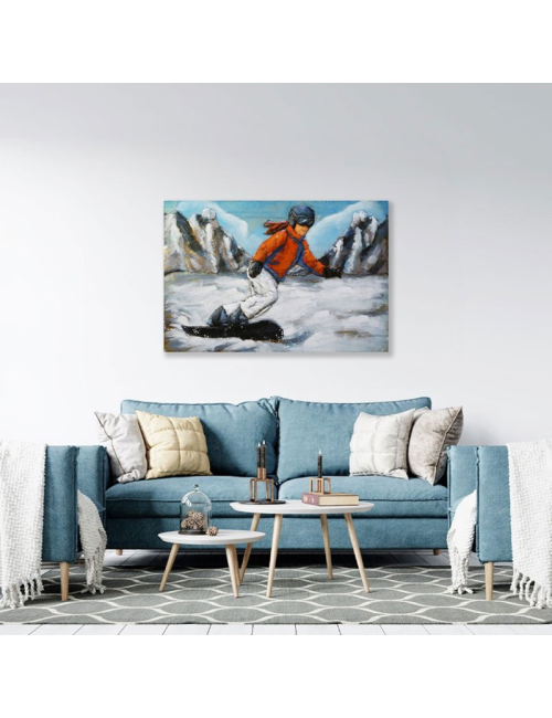 Tableau métal 3D snowboard vintage 80x120