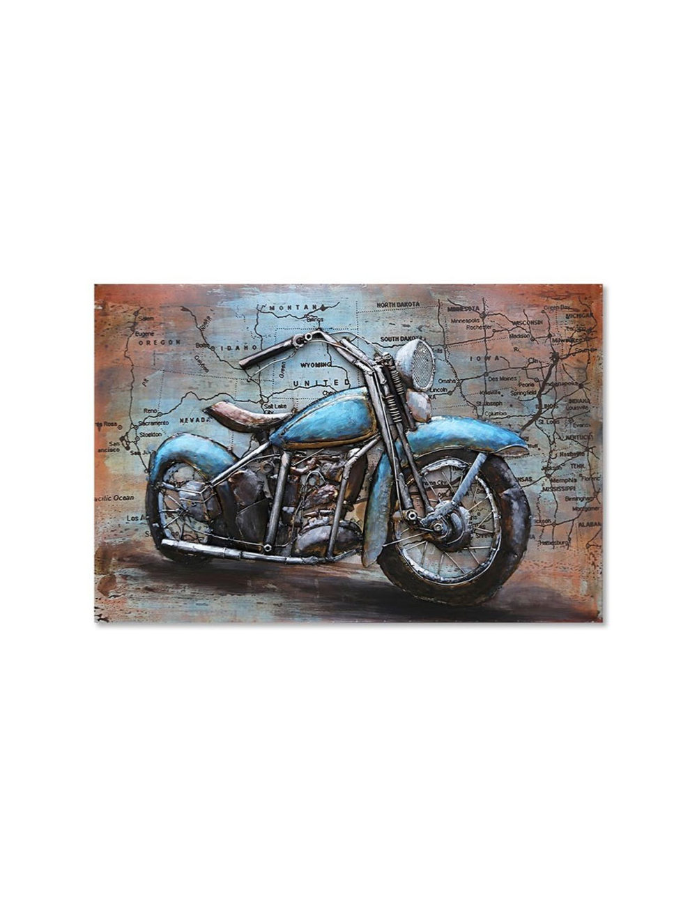 Tableau métal 3D moto vintage 80x120