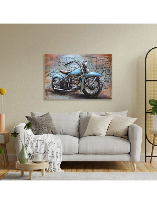 Tableau métal 3D moto vintage 80x120