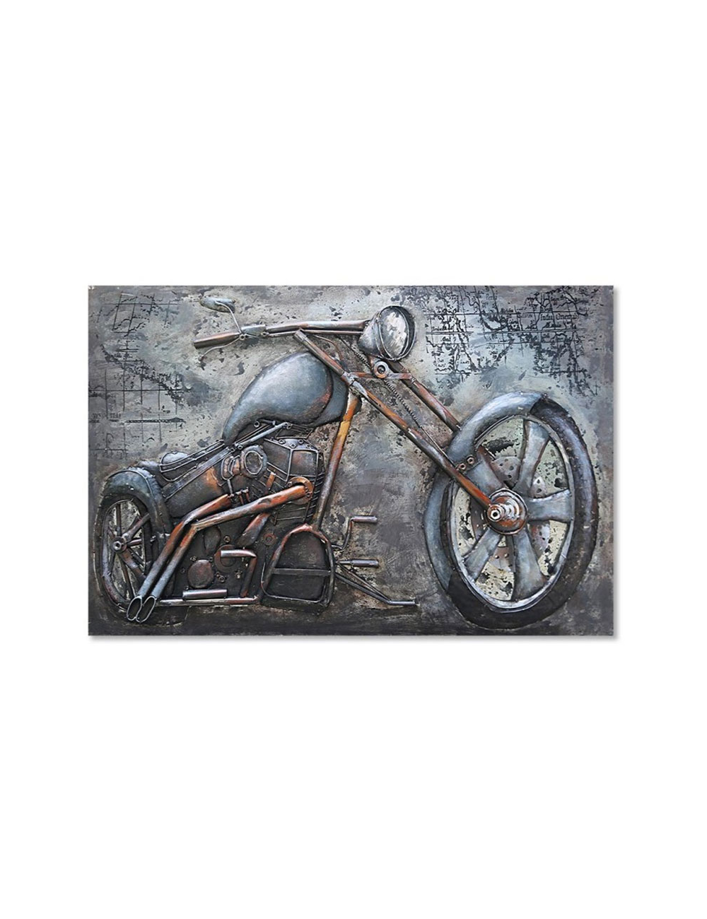 Tableau métal 3D moto custom chopper 80x120
