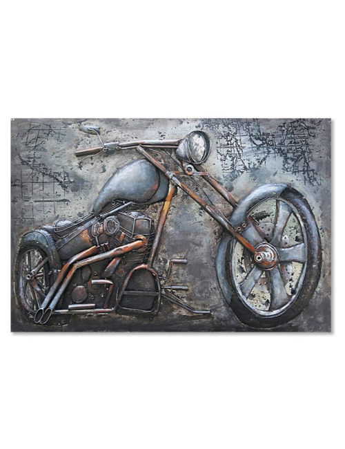 Tableau métal 3D moto custom chopper 80x120