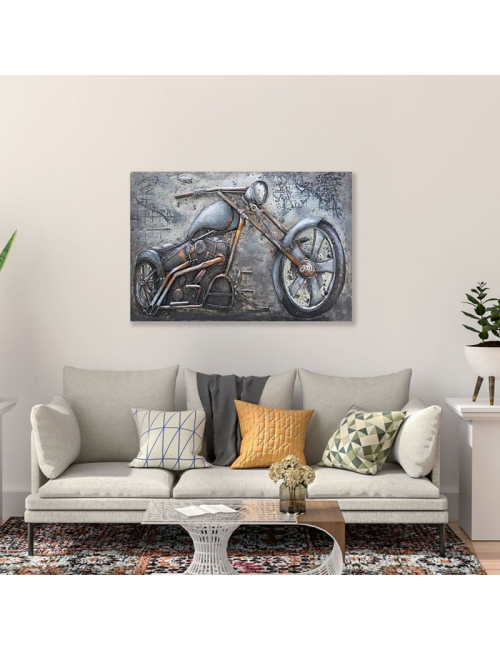 Tableau métal 3D moto custom chopper 80x120