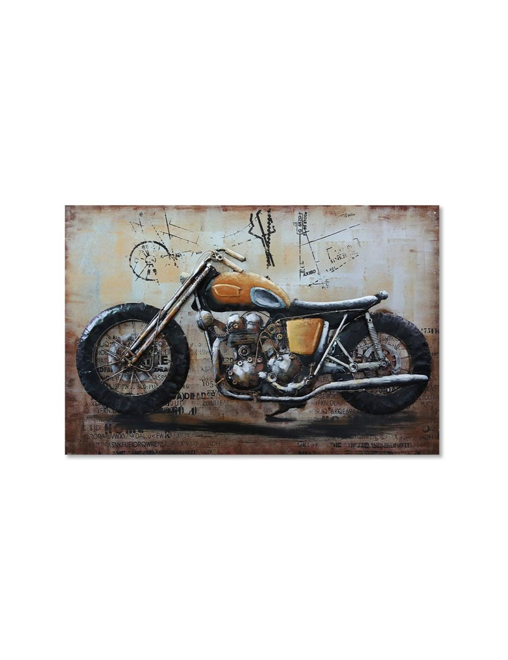 Tableau métal 3D moto vintage jaune 80x120