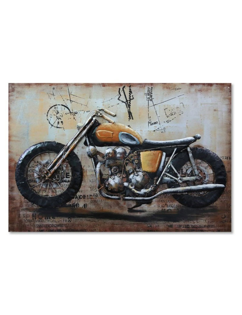 Tableau métal 3D moto vintage jaune 80x120