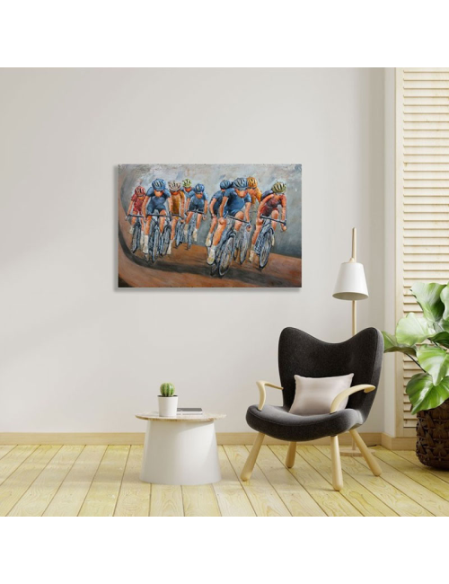 Tableau métal 3D cyclisme en course 80x120