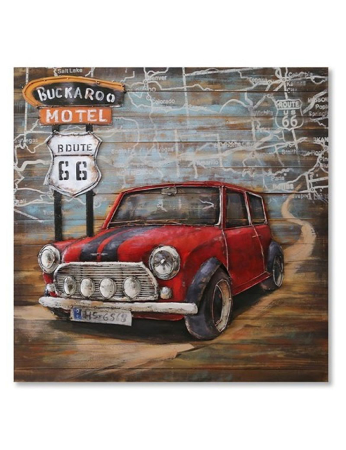 Tableau métal 3D Mini rouge Route 66 80x80
