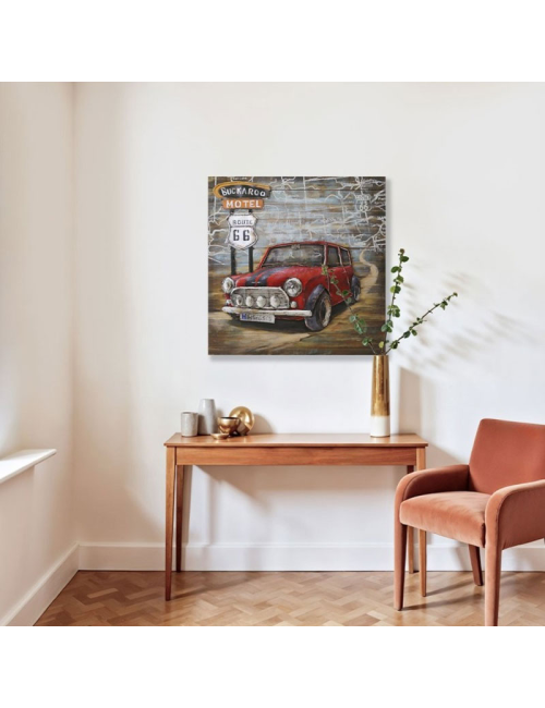 Tableau métal 3D Mini rouge Route 66 80x80