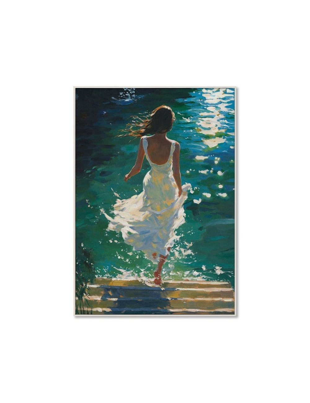 Tableau femme en robe blanche au bord de l’eau – 70x100 cm