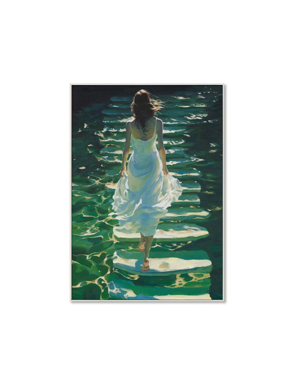 Tableau femme en robe blanche sur l’eau – 70x100 cm