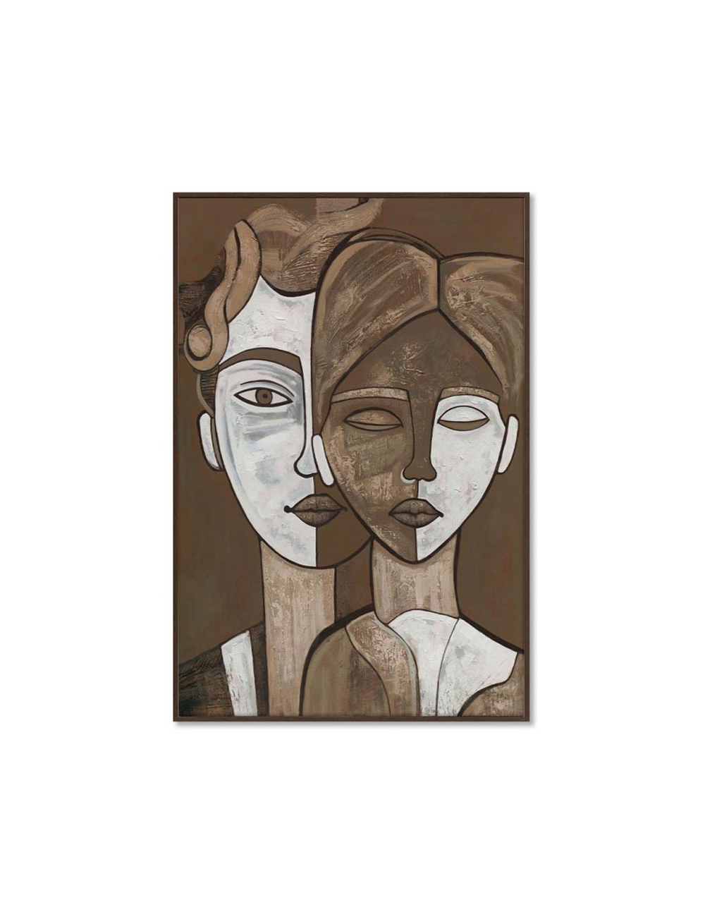 Tableau visages abstraits bruns et blancs – 80x120 cm