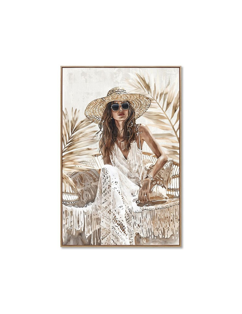 Tableau femme bohème en robe blanche – 80x120 cm