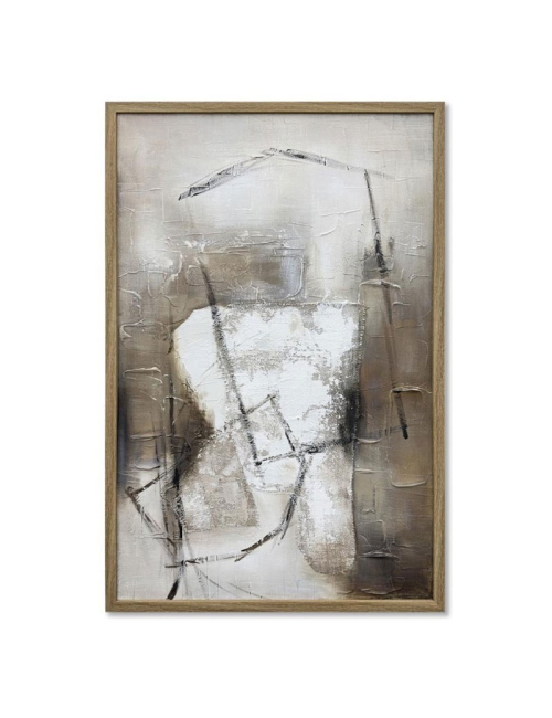 Tableau abstrait tons beige et blanc – 80x120 cm