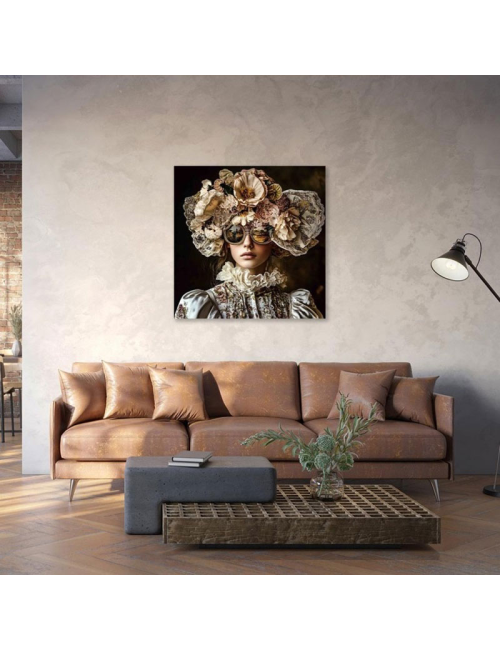 Tableau en verre femme vintage fleuri 80x80