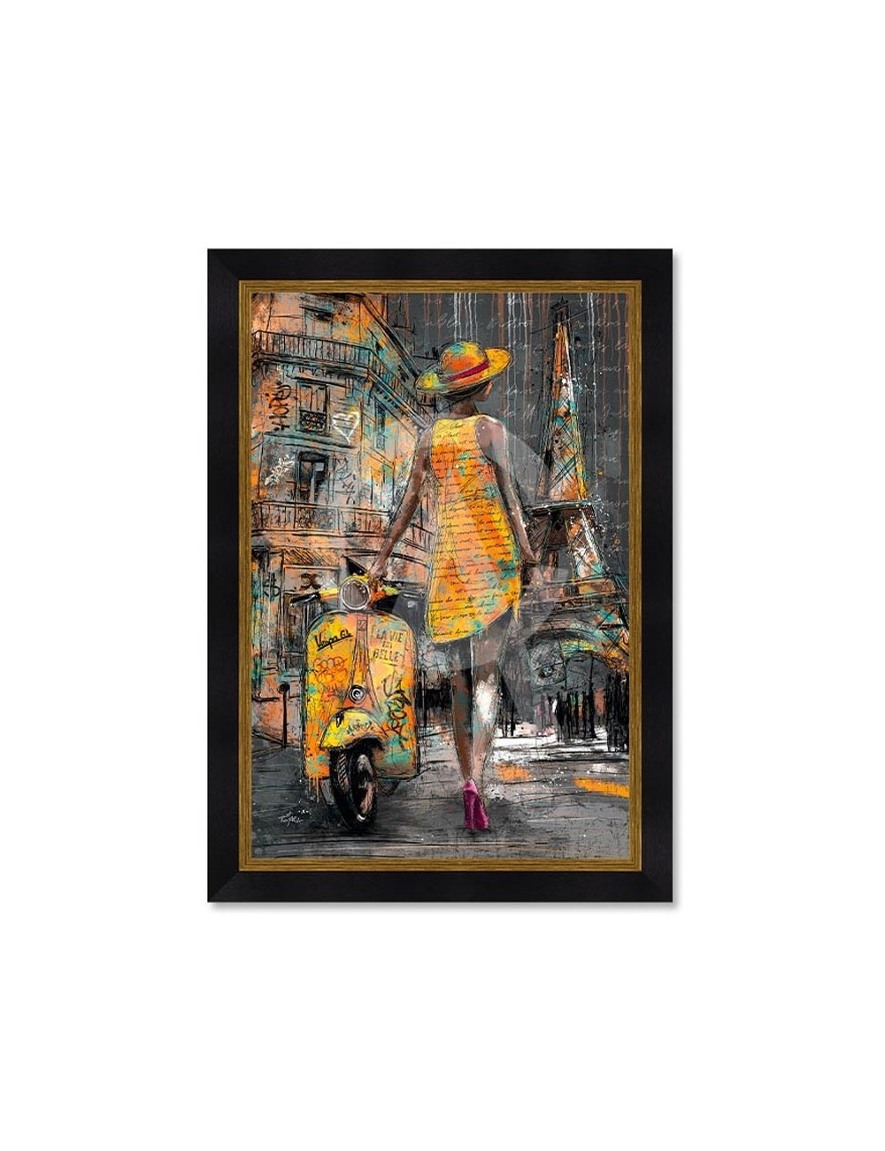 Grand tableau Romaric 80x120 La femme et le Vespa à Paris