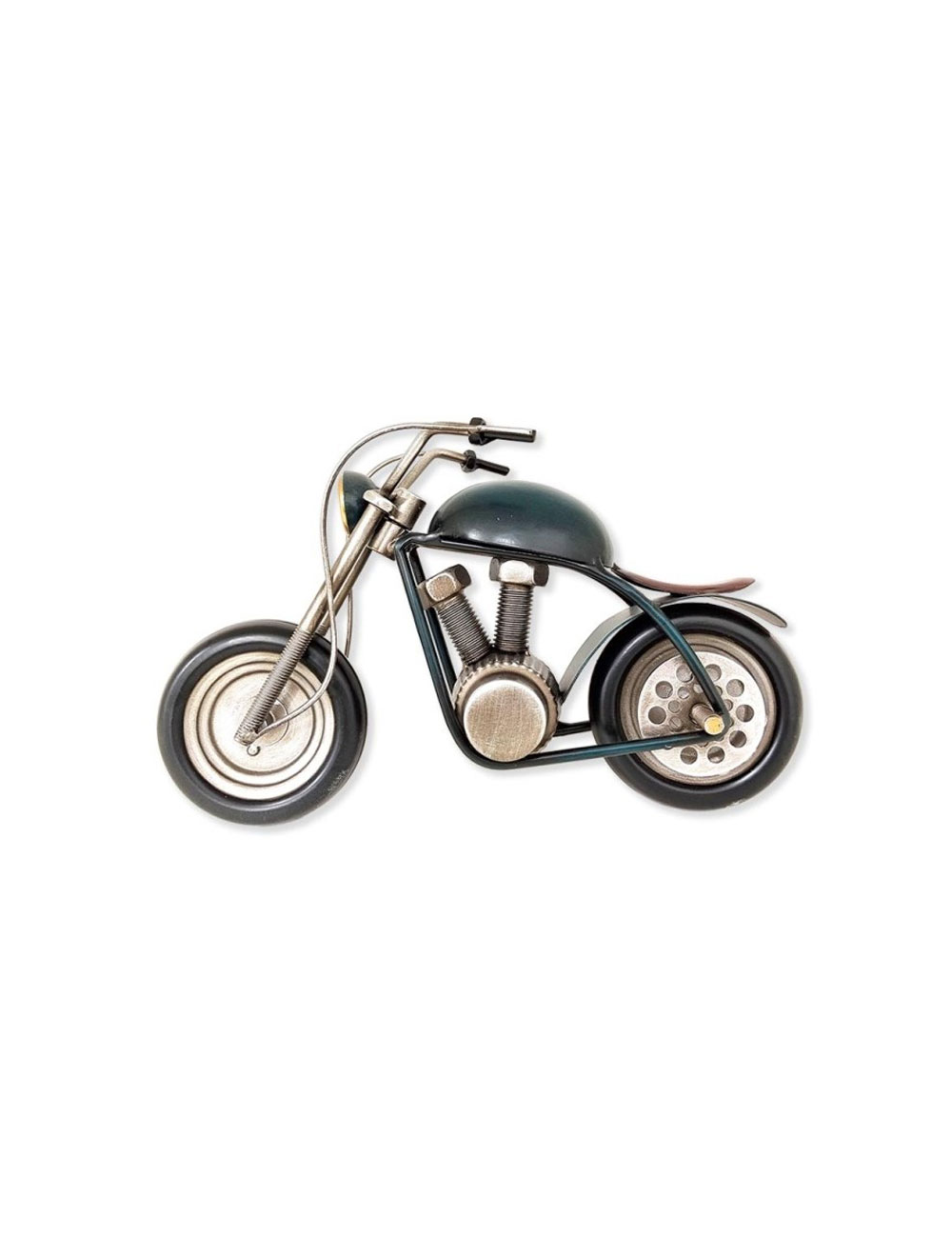 Sculpture moto métal vert – idée cadeau déco vintage