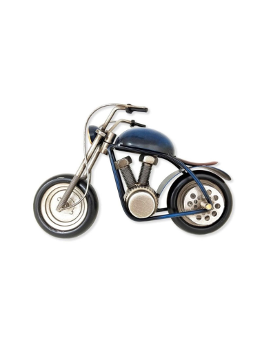 Sculpture moto métal bleu – idée cadeau déco vintage