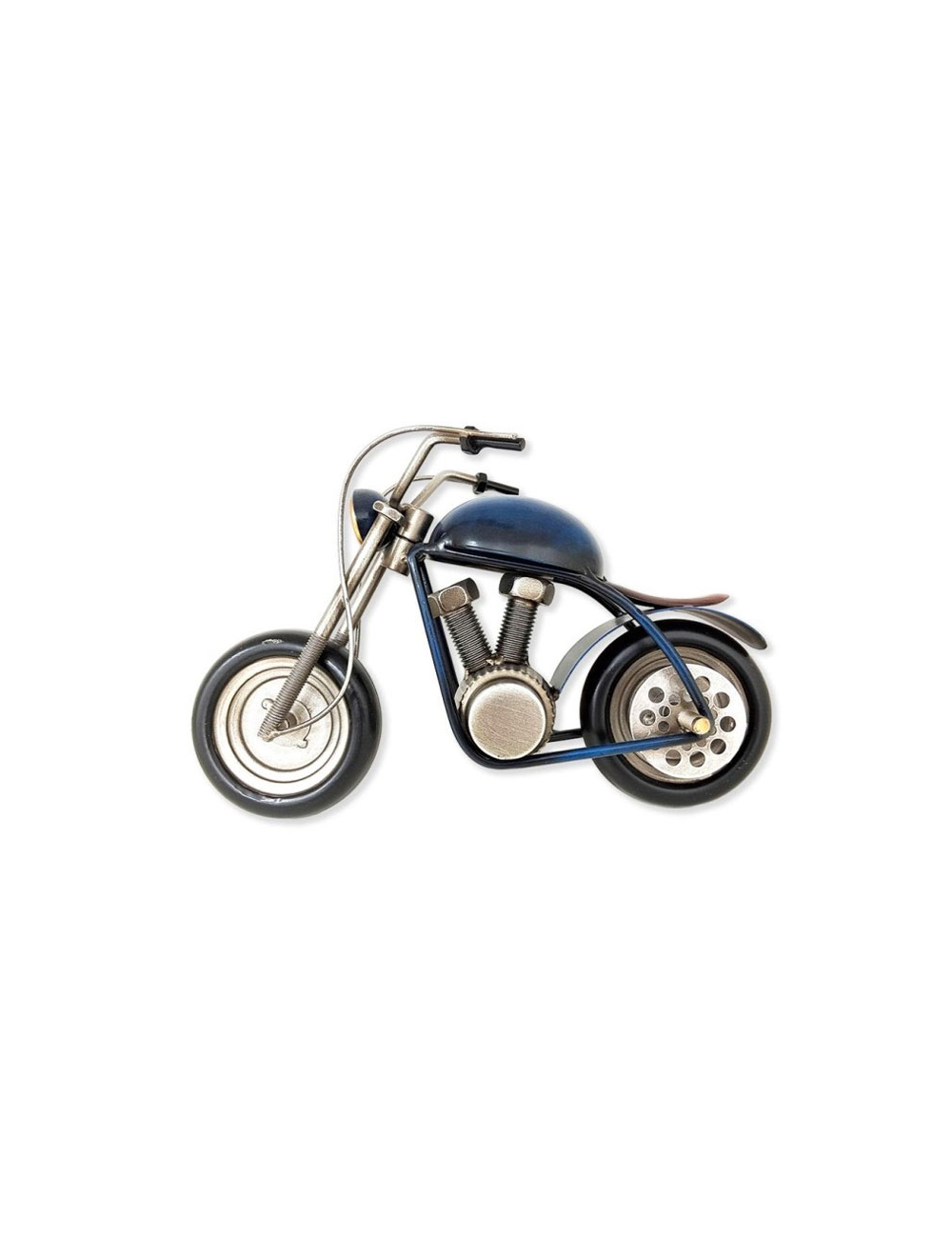 Sculpture moto métal bleu – idée cadeau déco vintage