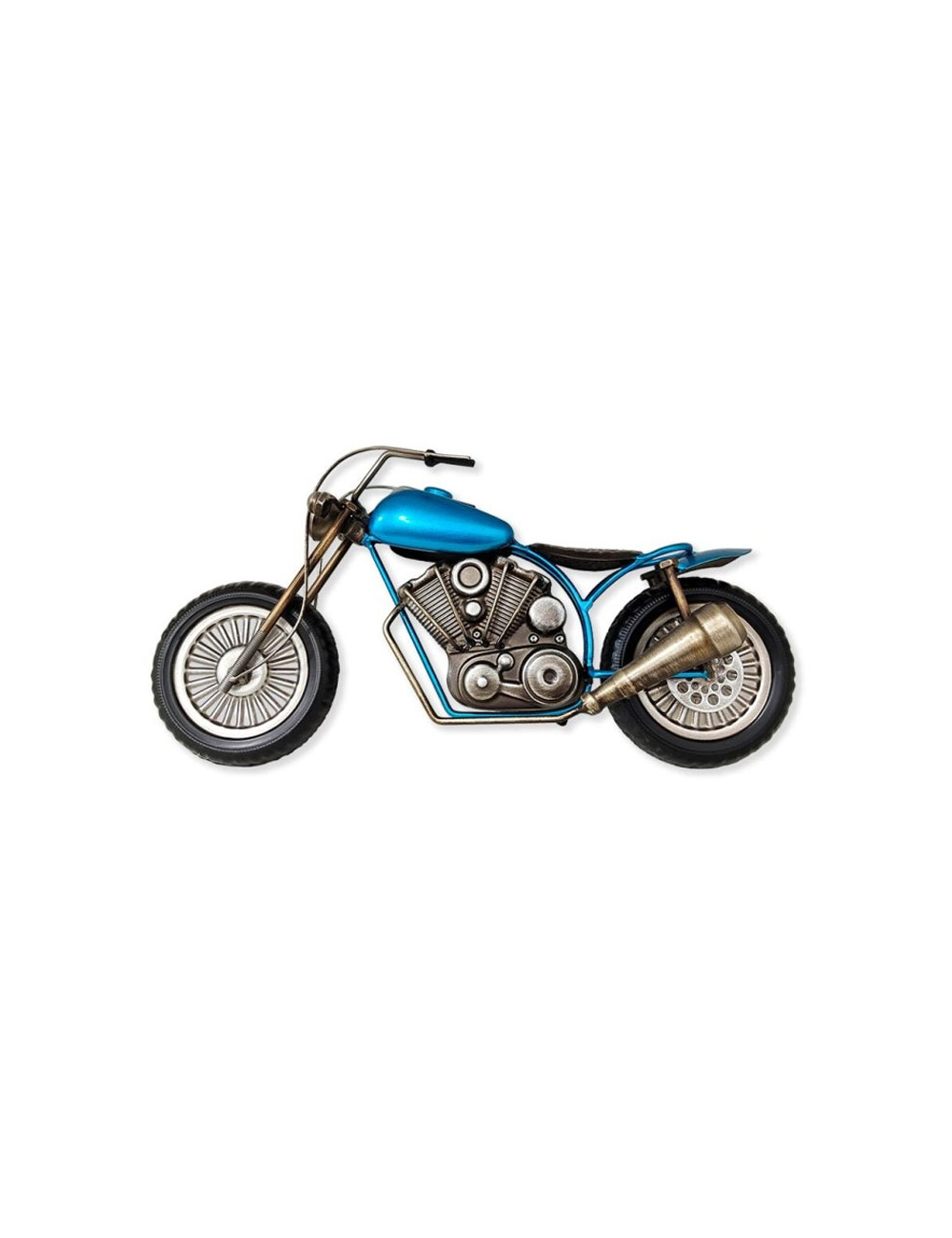 Moto déco métal bleu – sculpture vintage industrielle
