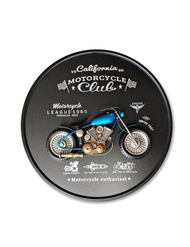 Sculpture murale moto métal bleu – déco vintage garage