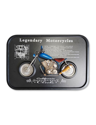 Sculpture murale moto métal bleu – décoration vintage garage