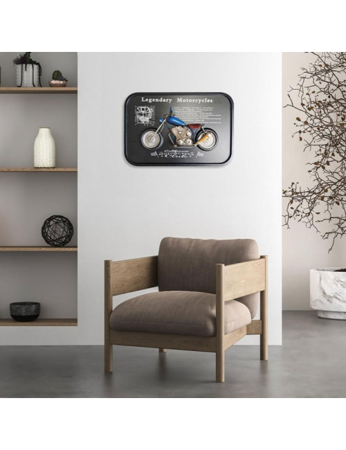 Sculpture murale moto métal bleu – décoration vintage garage