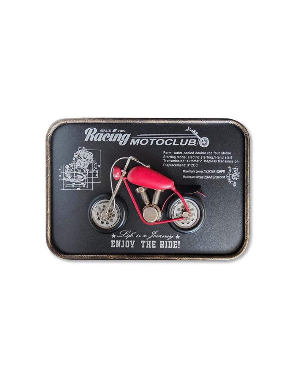 Sculpture murale Racing Motoclub – moto métal rouge rétro