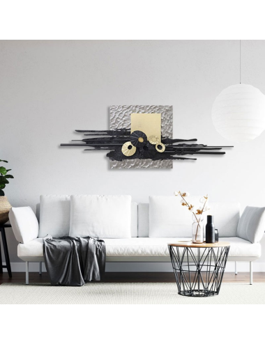 Sculpture murale métal noir et or – grand format design moderne