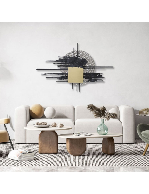 Sculpture murale métal noir et or – design moderne rond