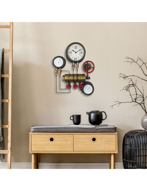 Sculpture horloge murale métal – déco industrielle rétro