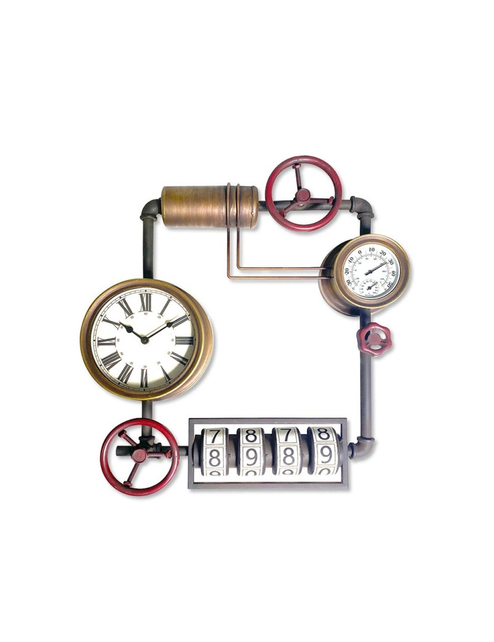 Sculpture horloge industrielle métal – déco murale rétro