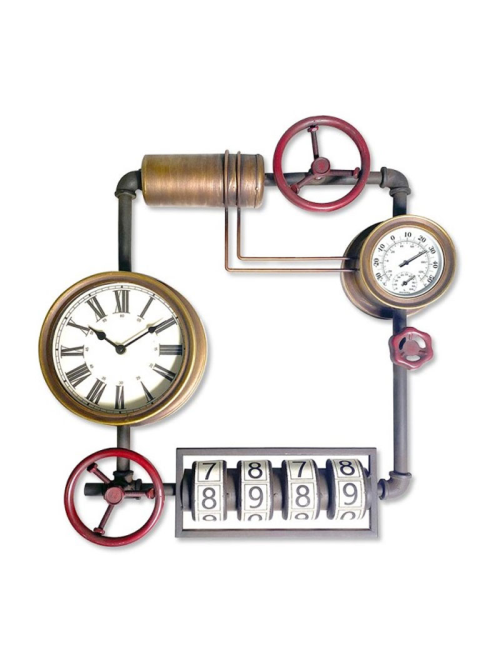 Sculpture horloge industrielle métal – déco murale rétro