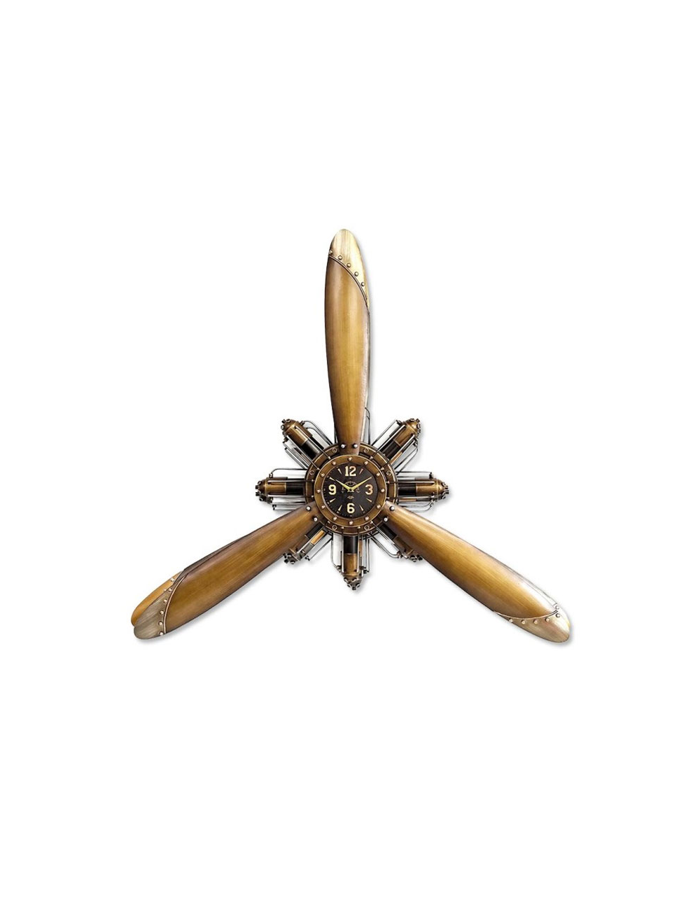 Sculpture métal hélice avion avec horloge design