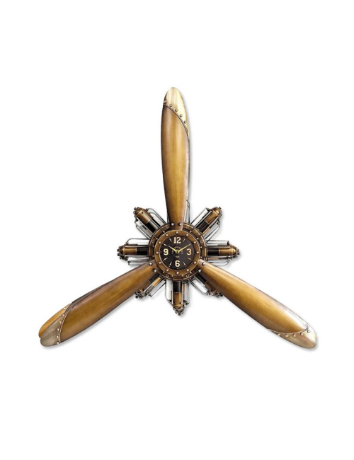 Sculpture métal hélice avion avec horloge design
