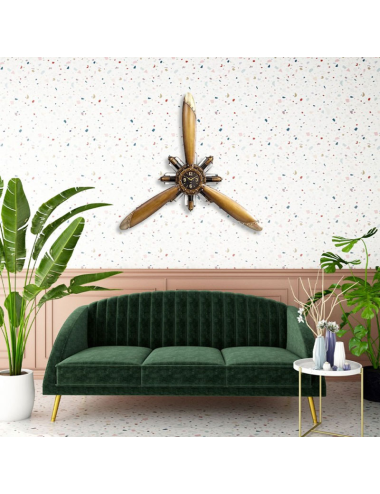 Sculpture métal hélice avion avec horloge – décoration murale design