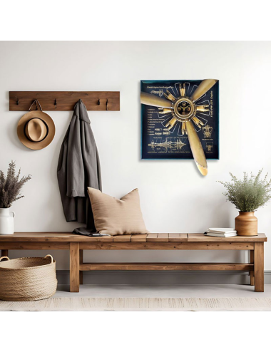 Sculpture horloge avion métal doré – déco industrielle vintage
