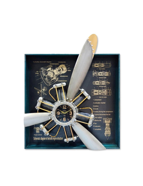 Sculpture horloge avion métal – déco industrielle vintage