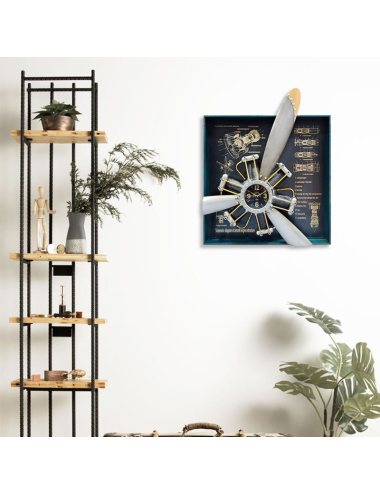 Sculpture horloge avion métal – déco murale industrielle rétro