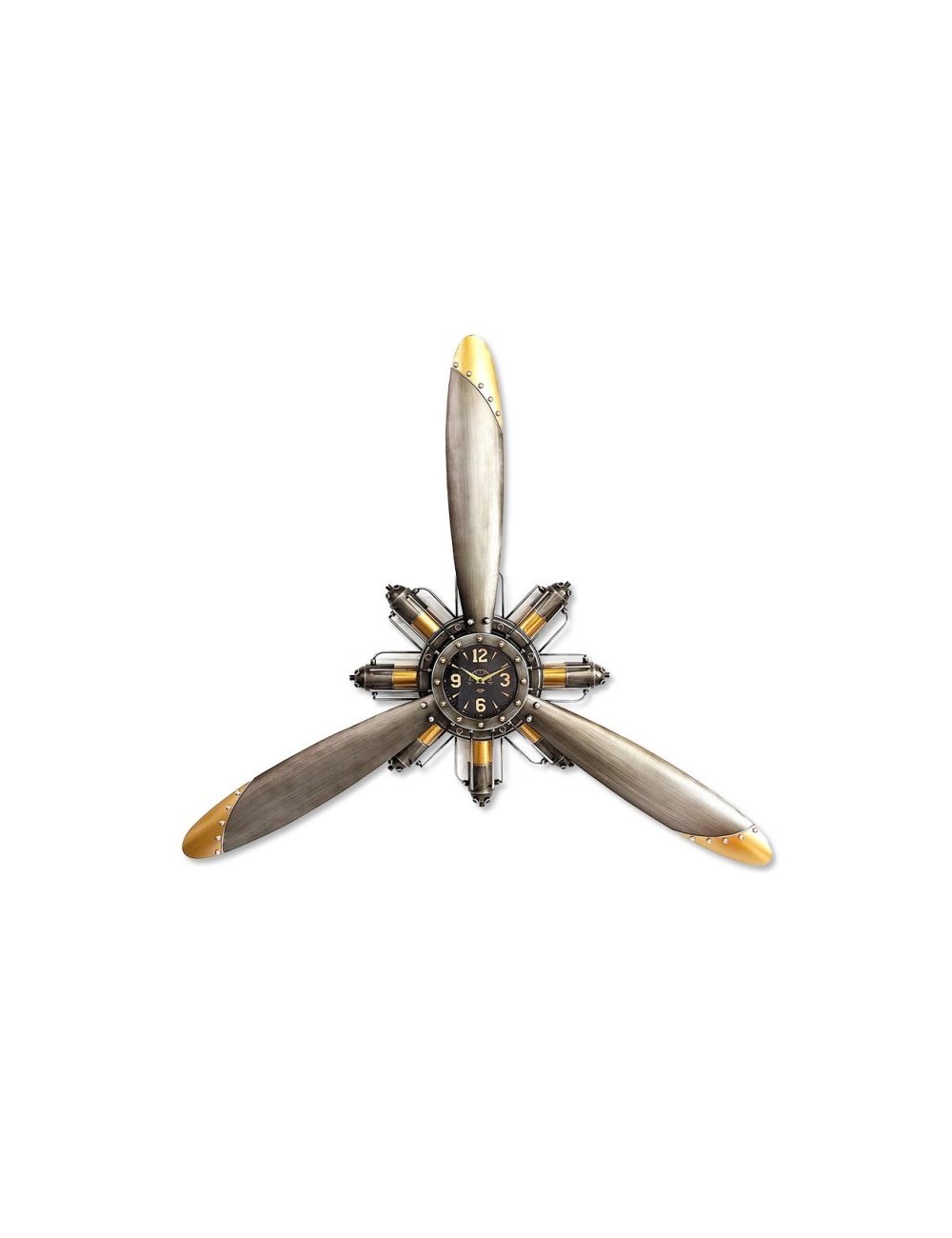 Sculpture hélice avion métal gris et doré