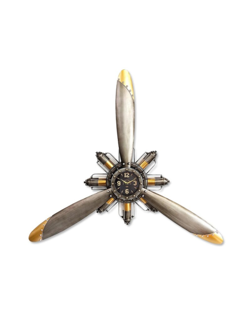 Sculpture hélice avion métal gris et doré