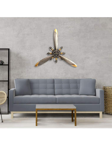 Sculpture hélice avion métal gris et doré déco industrielle