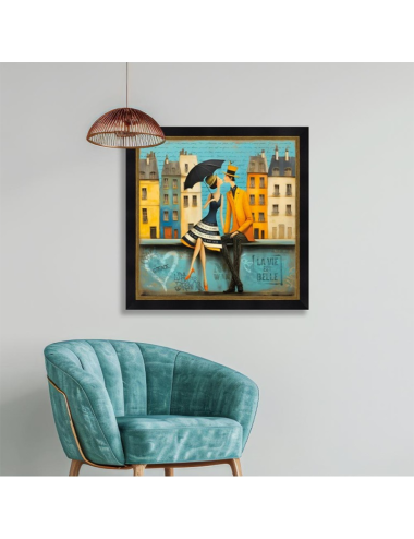 Tableau bohème Romaric Les deux amoureux sur le muret