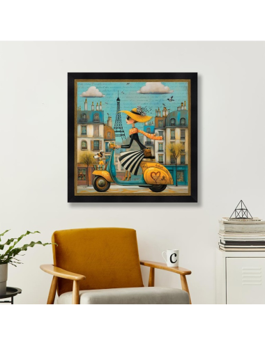 Tableau bohème Romaric La parisienne sur son scooter