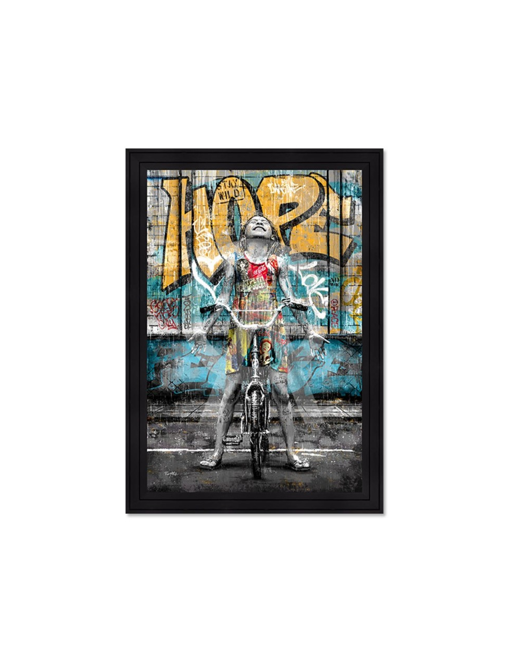 Tableau La fille et son vélo sous la pluie – Romaric