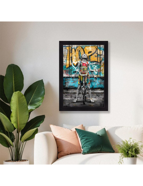 Tableau La fille et son vélo sous la pluie – Romaric