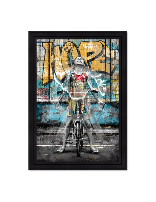 Tableau La fille et son vélo sous la pluie – Romaric – 80x120