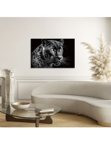 Tableau sur verre panthère noire – décoration murale animale moderne