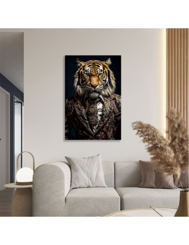 Tableau sur verre tigre en costume – décoration murale design